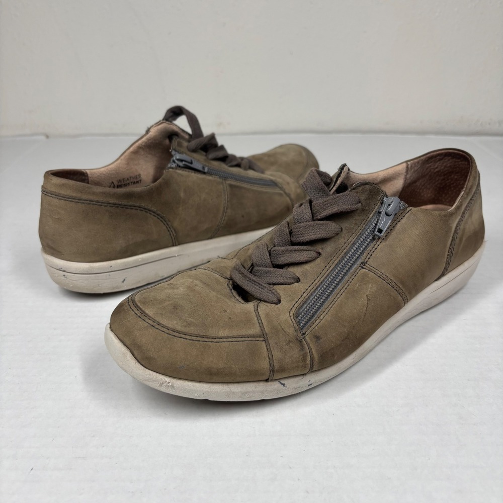 Vionic Abigail Olive Suede Zip Lace Up Sneakers Womens 9.5 Weather Resistant